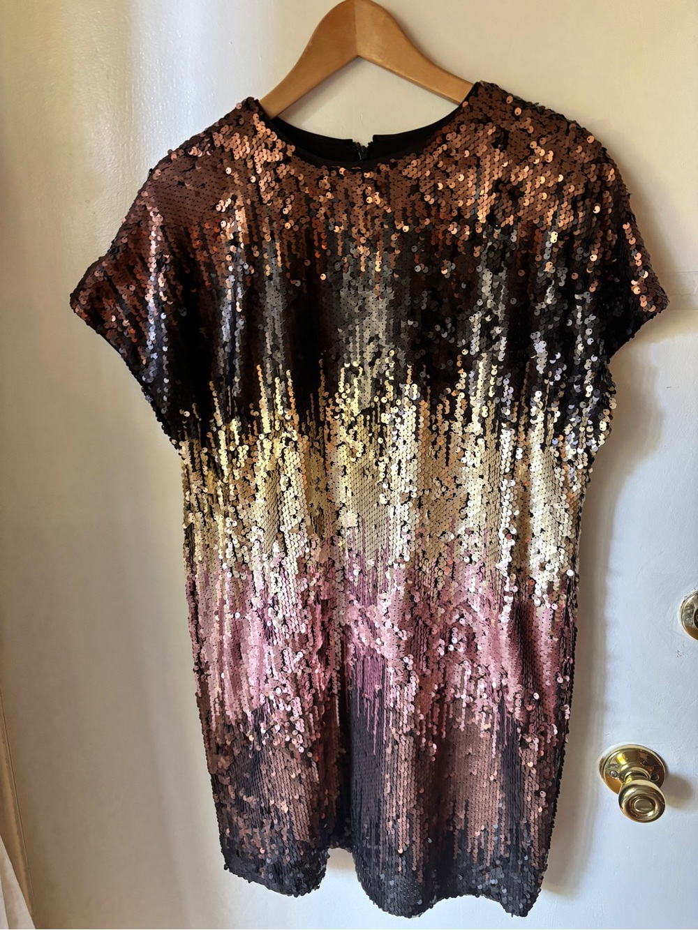 Aiden Matox Copper and Pink Sequin Shift Dress